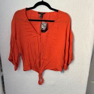 Forever 21 Vivid Orange Tie-Front Blouse